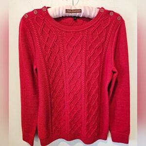 TALBOTS WOMEN'S LAMBSWOOL BLEND RED CABLE KNIT PULLOVER SWEATER SIZE MP